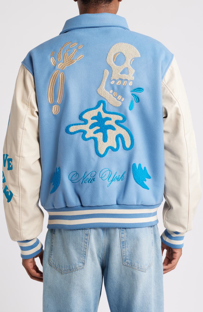PacSun New York Bones Oversize Varsity Jacket, Alternate, color,