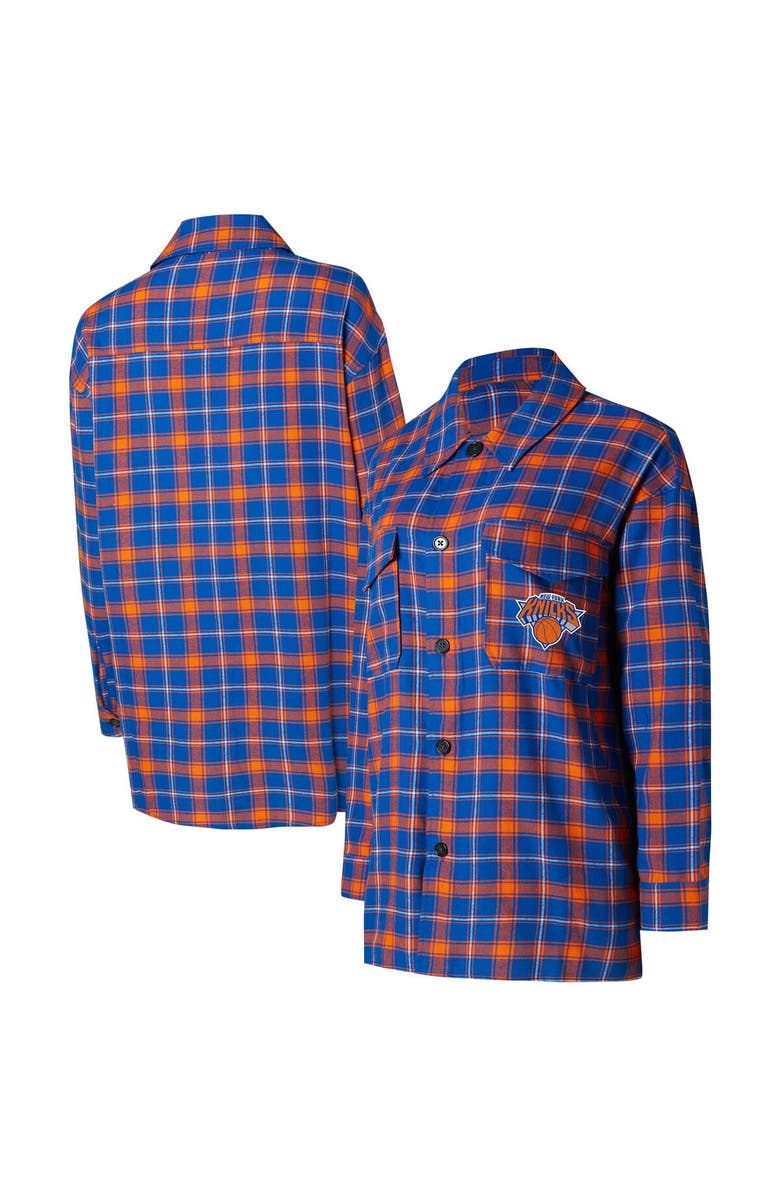 College Concepts Women's College Concepts Blue/Orange New York Knicks Boyfriend Button-Up Nightshirt, Main, color, Blue