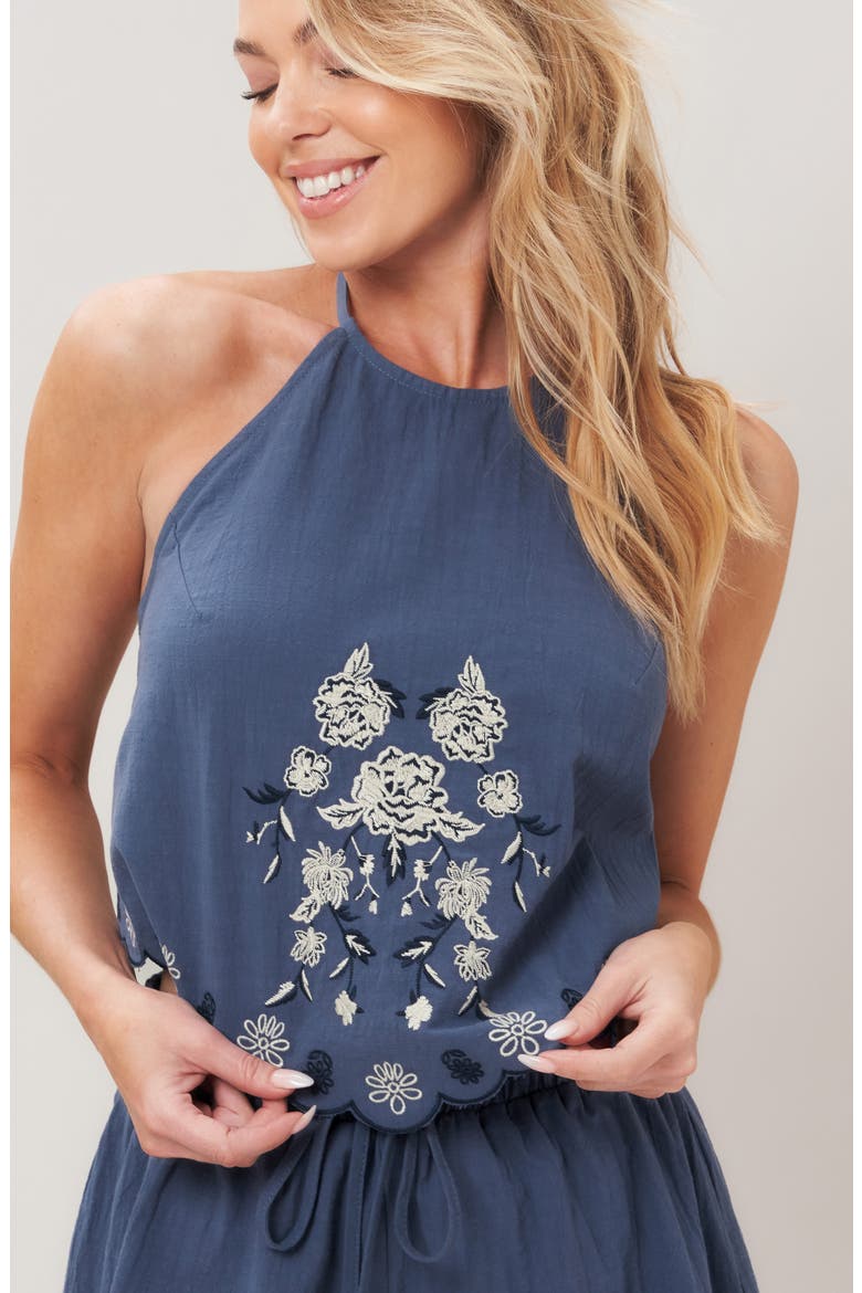 Embroidered Halter Top & Shorts Set, Alternate, color, SLATE BLUE