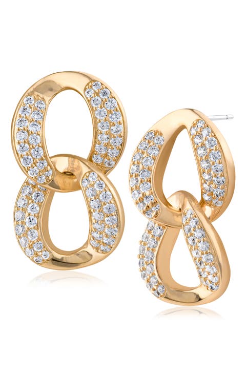 Cubic Zirconia Pavé Double Link Drop Earrings