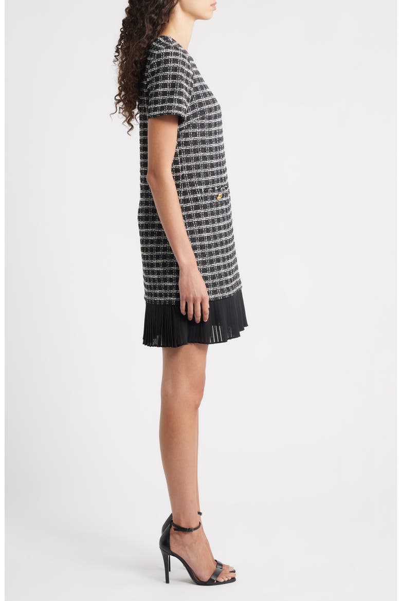 Pleated Hem Bouclé Minidress, Alternate, color, BLACK MULTI