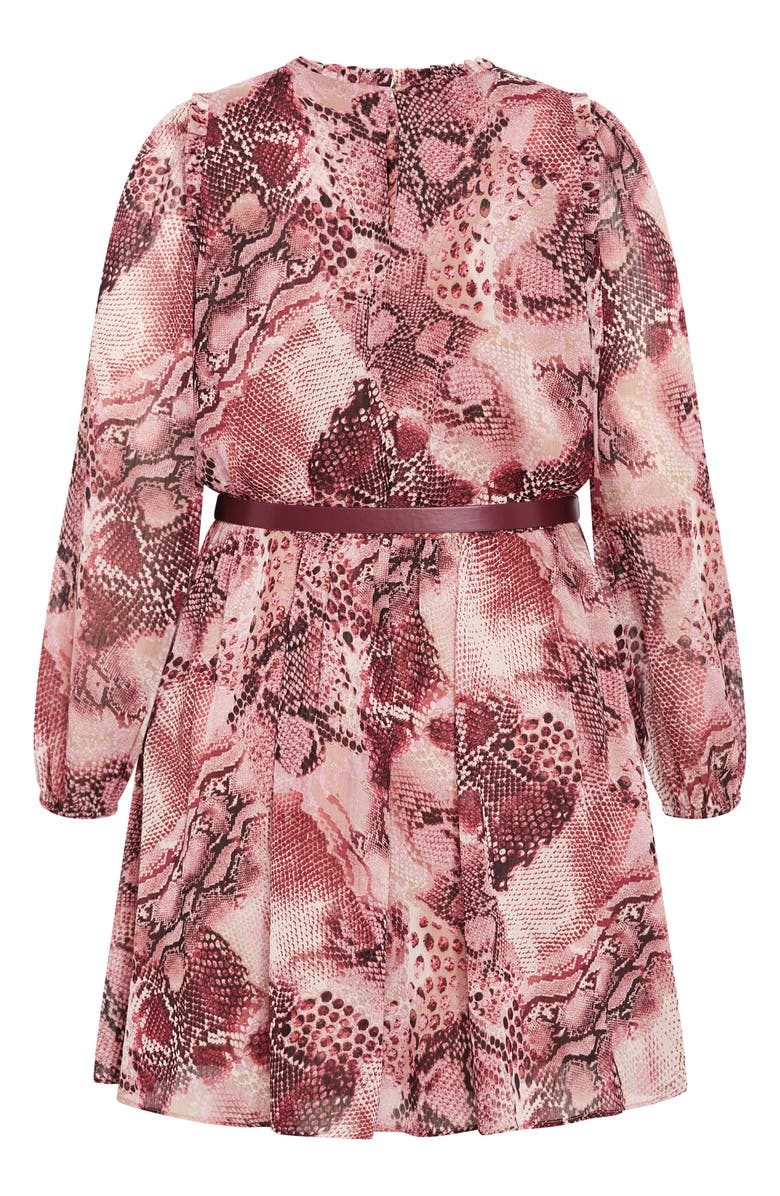 City Chic Maddie Print Belted Long Sleeve Dress, Alternate, color, Viper