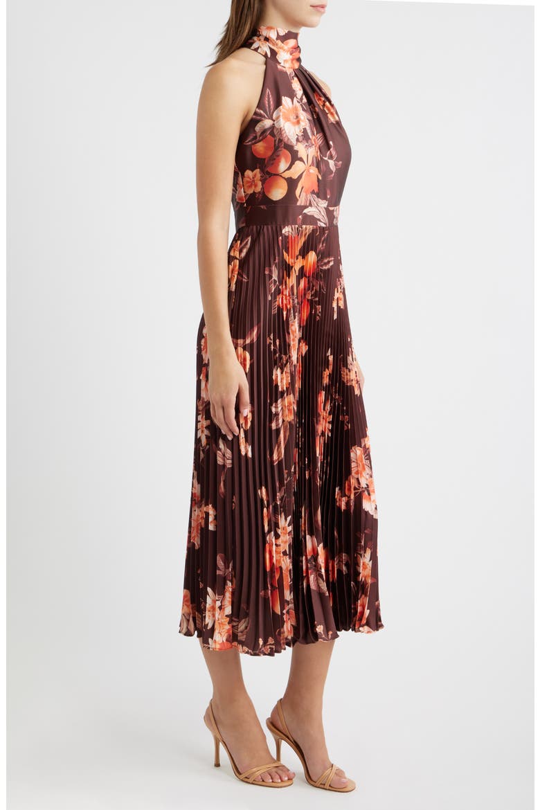 Floral Print Sleeveless Print Midi Dress, Alternate, color, CHOCOLATE