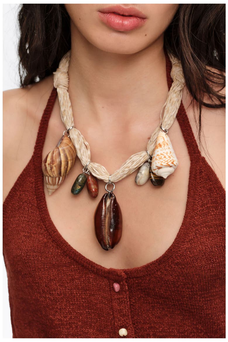 Seashell And Stone Necklace, Alternate, color, IVORY