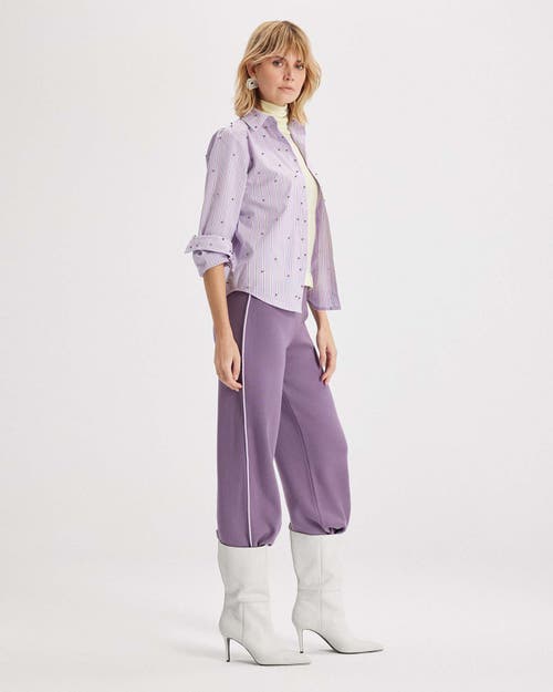 Theo The Label Echo Mix Stripe Pearly Shirt In Purple