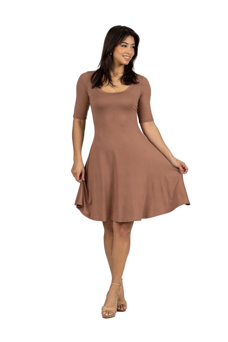 A-Line Knee Length Dress Elbow Length Sleeves, Main, color, Mocha