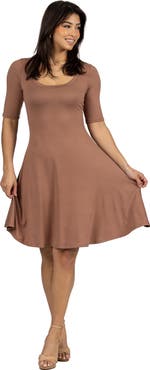 24seven Comfort Apparel A-Line Knee Length Dress Elbow Length Sleeves