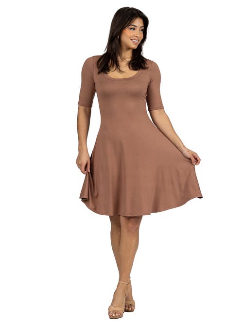 24seven Comfort Apparel A-Line Knee Length Dress Elbow Length Sleeves in Mocha  product