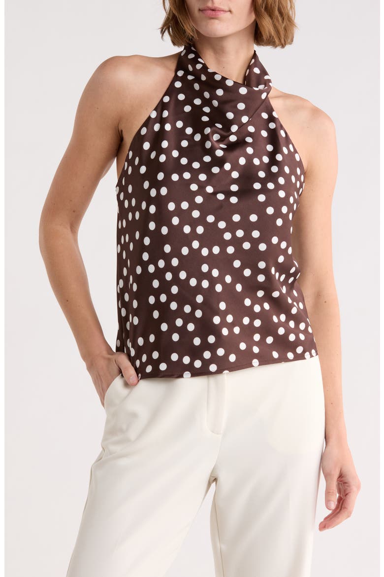 Polka Dot Satin Halter Top, Main, color, BROWN