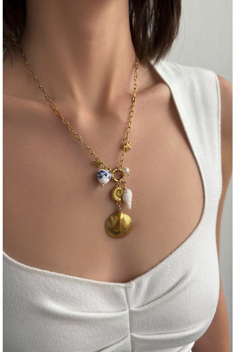 Assorted Charm Paper Clip Chain Necklace, Alternate, color, GOLD/ WHITE