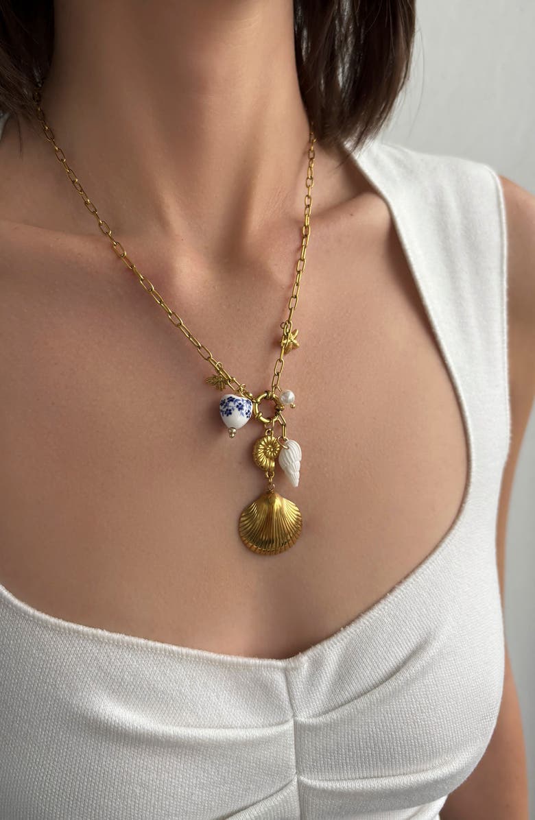 Adornia Assorted Charm Paper Clip Chain Necklace, Alternate, color, Gold/ White