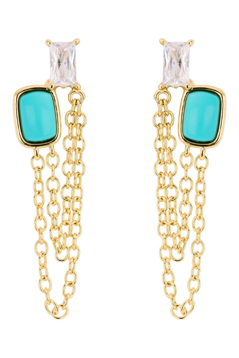 Stone and Cubic Zirconia Chain Drop Earrings, Main, color, BLUE GREEN GOLD