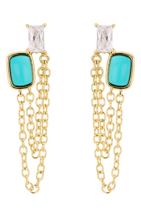 Stone and Cubic Zirconia Chain Drop Earrings