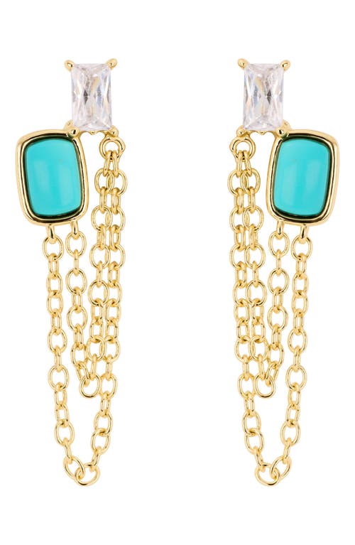 Athra Luxe Stone And Cubic Zirconia Chain Drop Earrings In Gold