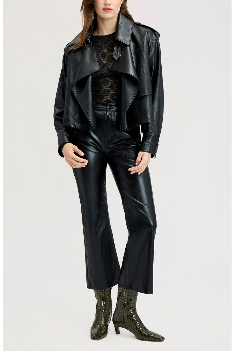 Draped Faux Leather Jacket, Alternate, color, TRUE BLACK
