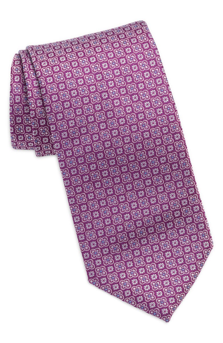 David Donahue Floral Silk Tie, Main, color, Berry