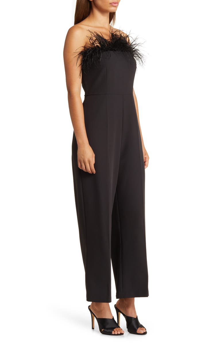 Sam Edelman Feather Trim Strapless Jumpsuit, Alternate, color, 
