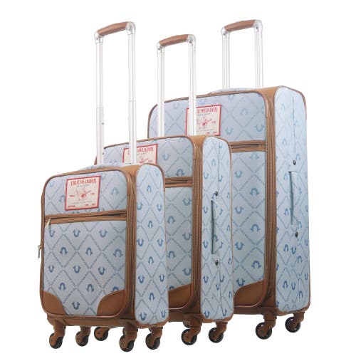 True Religion Soft Sided 3 Pc Spinner Luggage Set Wiith Ionic Logo Monogram And Buddha Patch