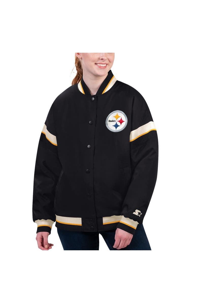 STARTER Women's Starter Black Pittsburgh Steelers Tournament Full-Snap Varsity Jacket, Main, color, 