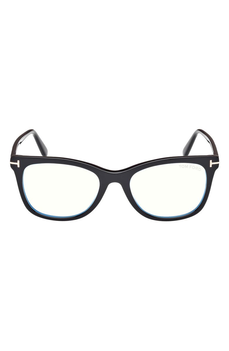 TOM FORD 52mm Square Blue Light Blocking Glasses, Main, color, Black Eco / T Logo