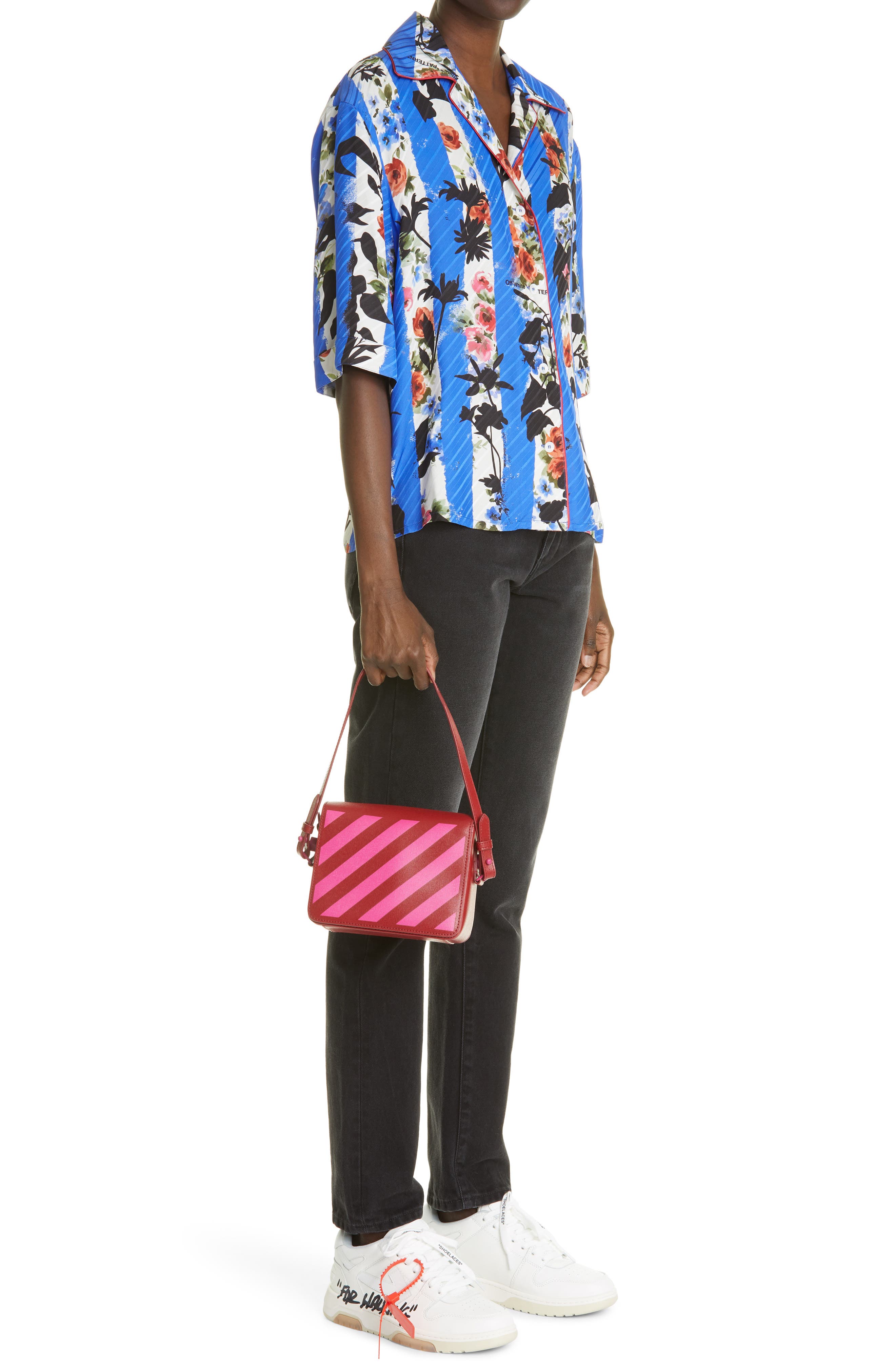 Off-White Diagonal Stripe Shoulder Bag, Alternate, color, 