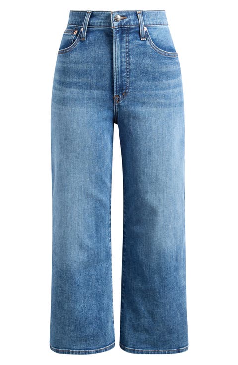 The Short Wide-Leg Crop Jeans Super Stretch Denim in Oneida Wash
