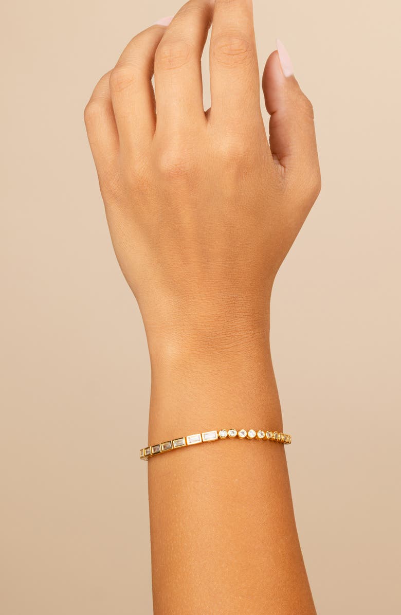 Sterling Forever Calissa Bezel Set CZ Tennis Bracelet, Alternate, color, Gold