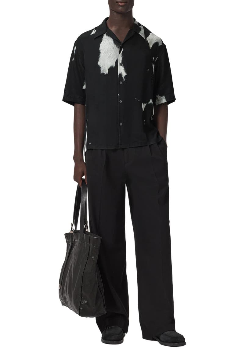 Templar Print Short Sleeve Button-Up Shirt, Alternate, color, BLACK
