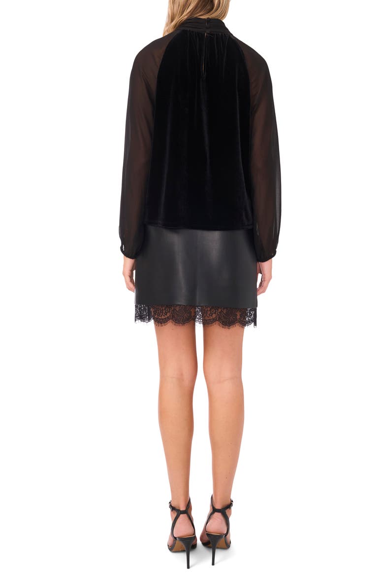 Sheer Sleeve Velvet Top, Alternate, color, RICH BLACK