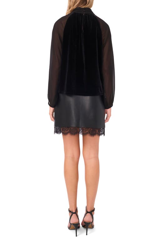 Vince Camuto Sheer Sleeve Velvet Top In Black