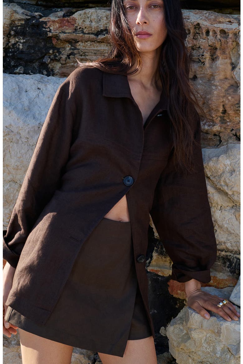 Wrap Linen & Cotton Miniskirt, Alternate, color, CHOCOLATE