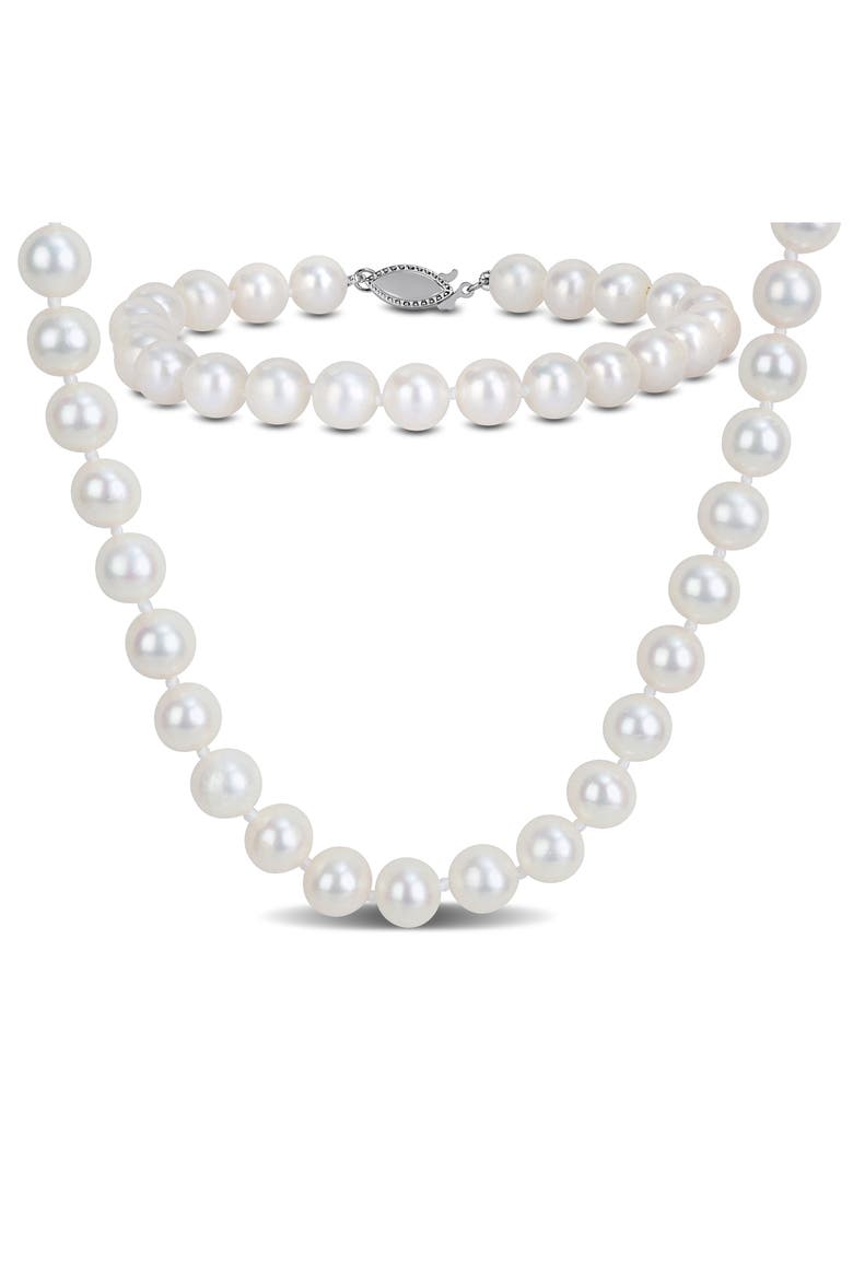 7-7.5mm Cultured Freshwater Pearl Necklace & Bracelet Set, Main, color, WHITE