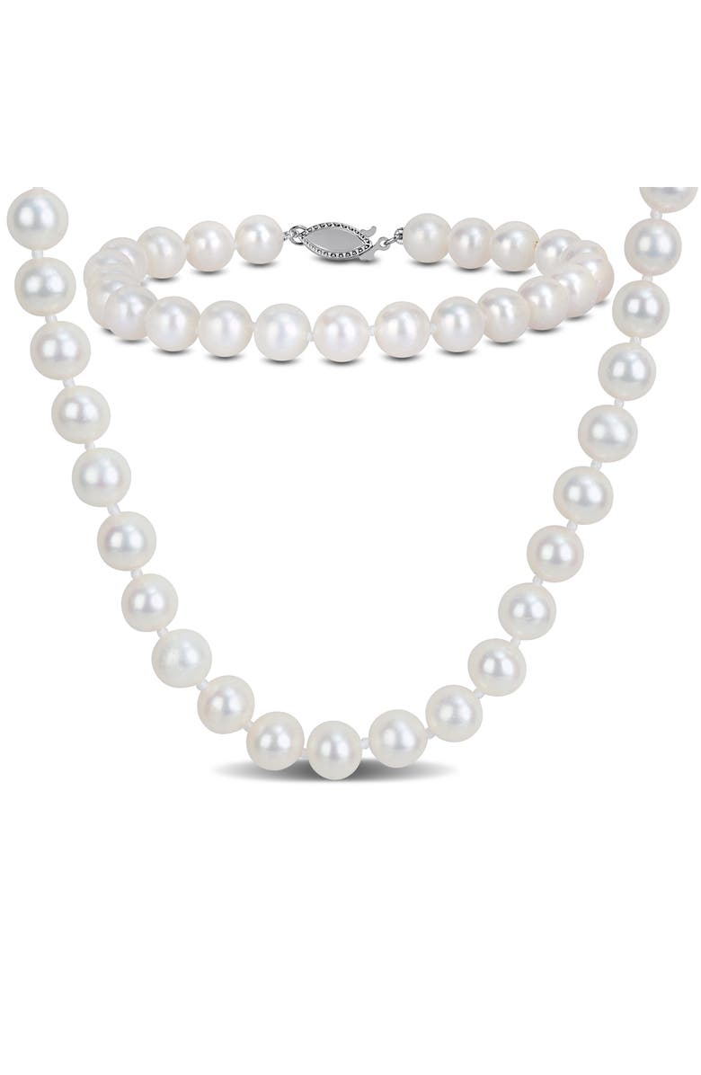 DELMAR 7-7.5mm Cultured Freshwater Pearl Necklace & Bracelet Set, Main, color, White