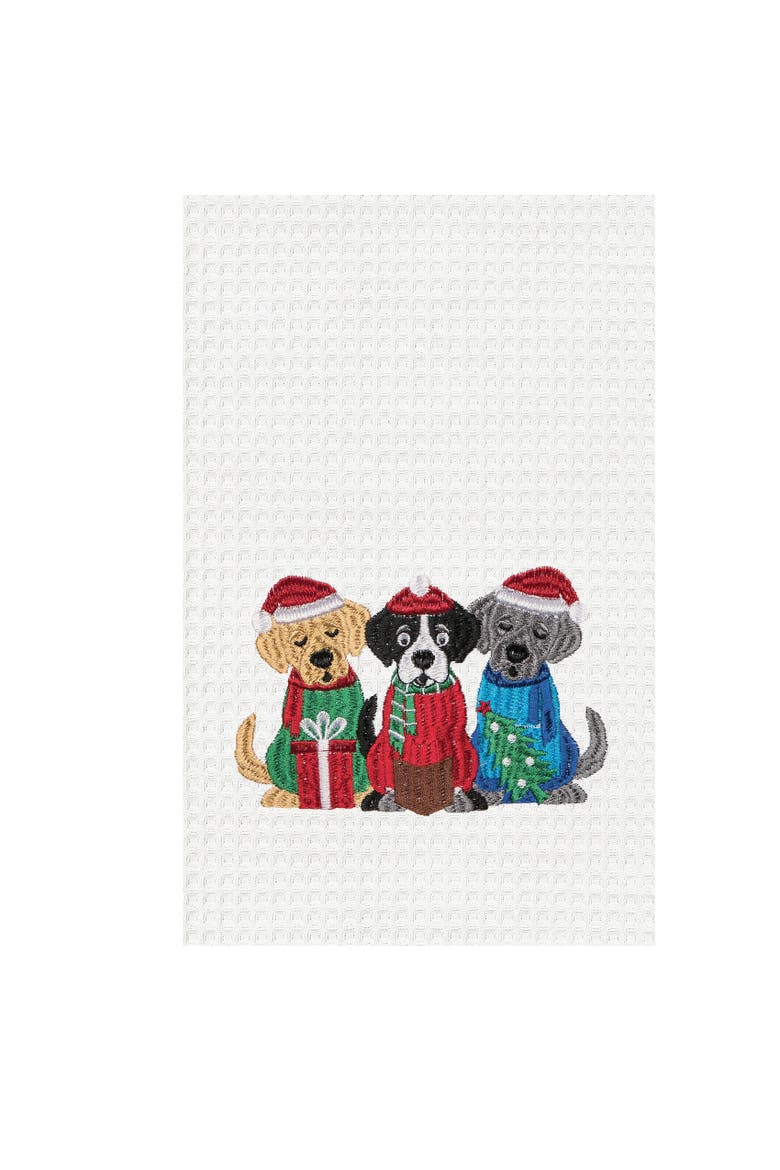 Carolin Dogs Embroidered Waffle Weave Kitchen Towel, Alternate, color, White