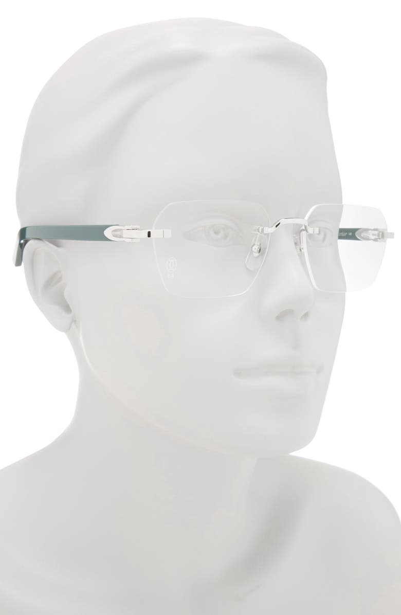 Cartier 54mm Rectangular Optical Glasses, Alternate, color, Silver