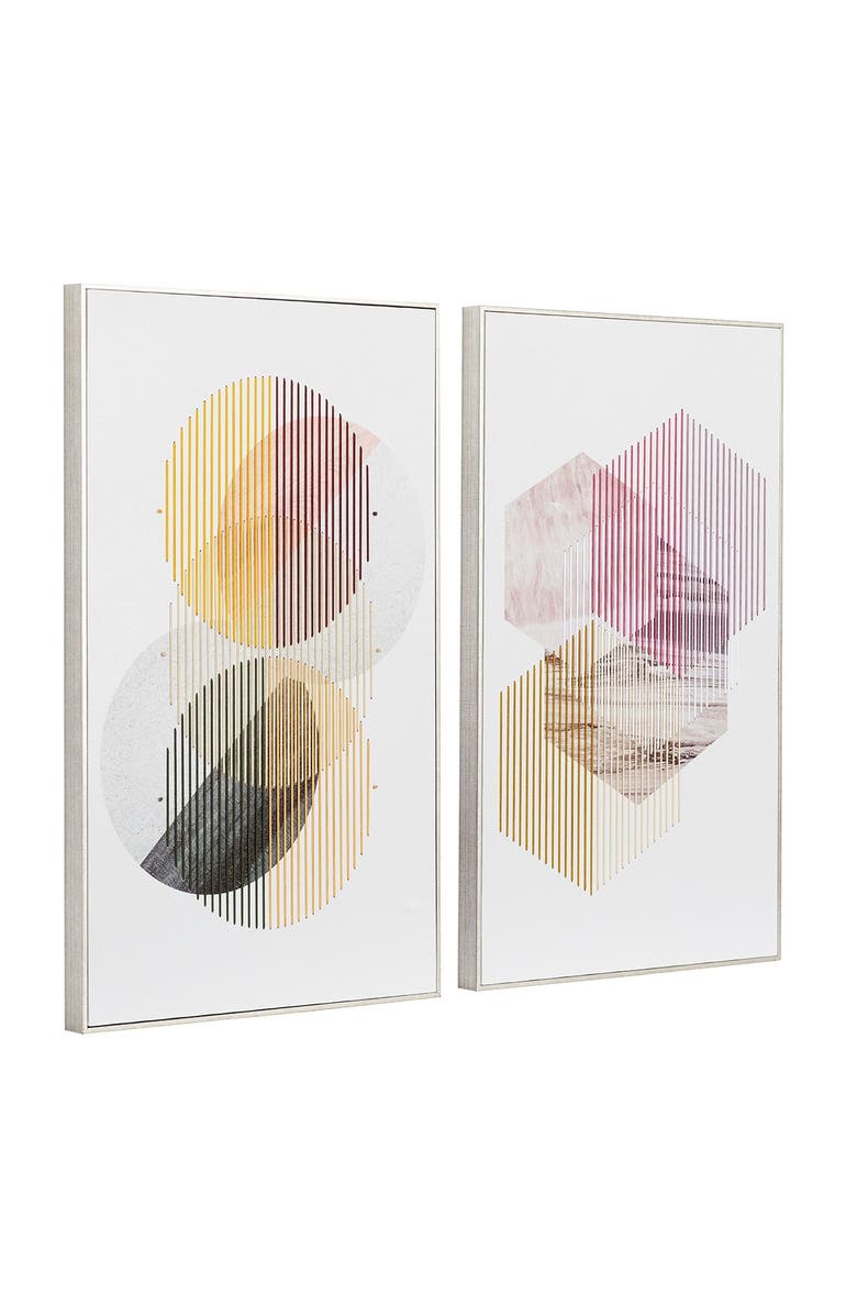 Novogratz White Canvas Handmade Geometric Wall Art with Silvertone Frame - Set of 2, Main, color, Multi