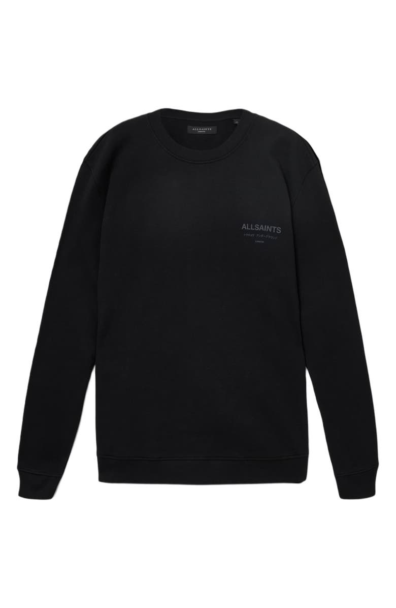 AllSaints Underground Logo Organic Cotton Graphic Sweatshirt, Alternate, color, Jet Black/ Dark Leopard