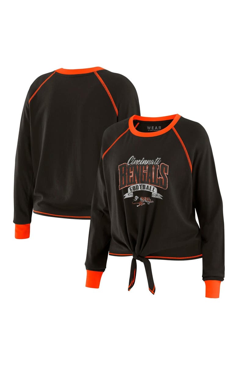 WEAR by Erin Andrews Women's WEAR by Erin Andrews Black/Orange Cincinnati Bengals Tie-Front Long Sleeve Top, Alternate, color, Black