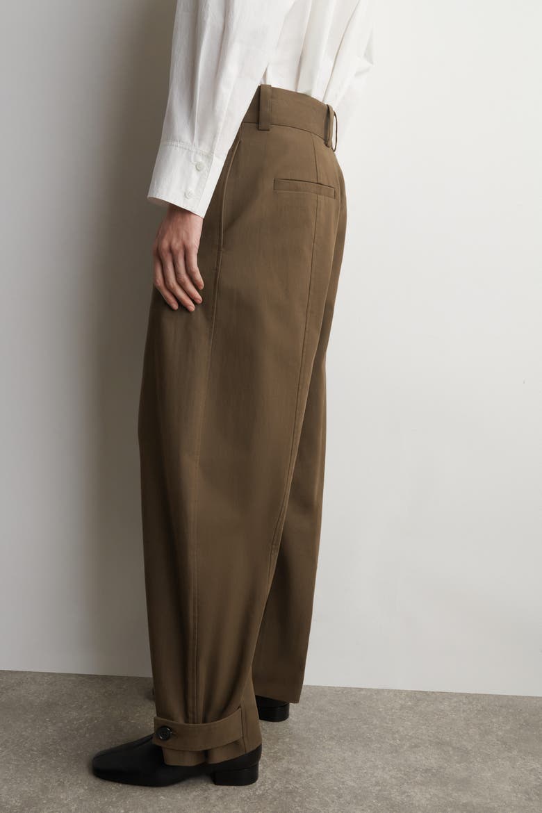 Barrel-Leg Cotton Utility Pants, Alternate, color, BROWN