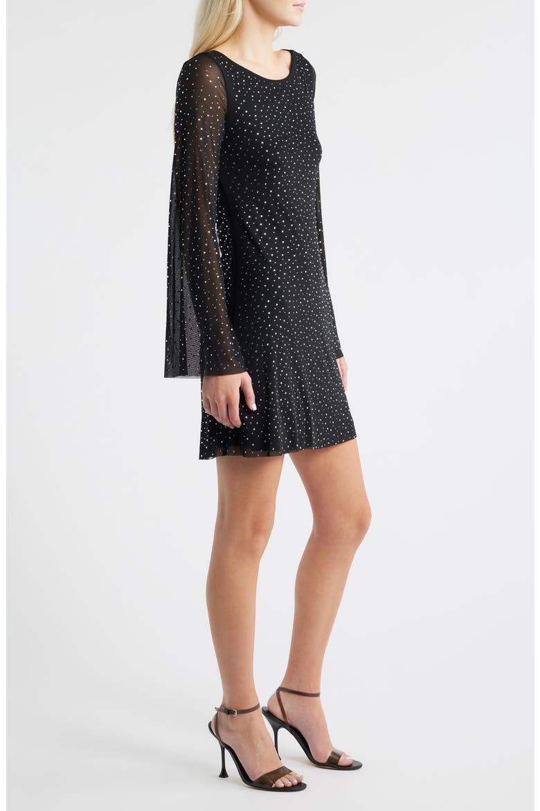 Embellished Bell Sleeve Mesh Minidress, Alternate, color, BLACK