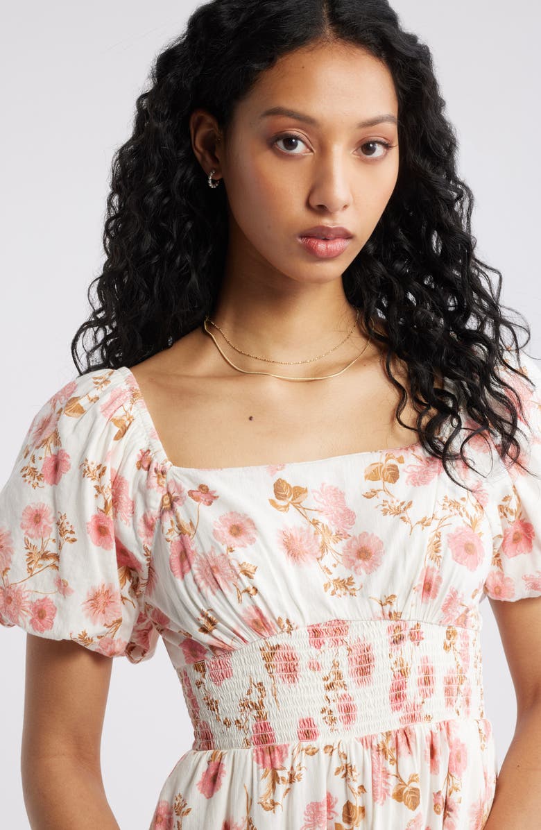 BP. Tiered Puff Sleeve Dress, Alternate, color, Ivory- Coral Crissy Floral