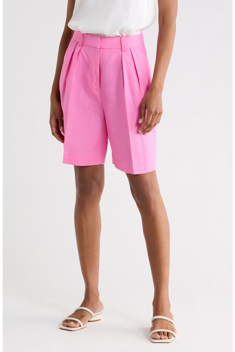 Pleated Linen Bermuda Shorts, Main, color, POP PINK
