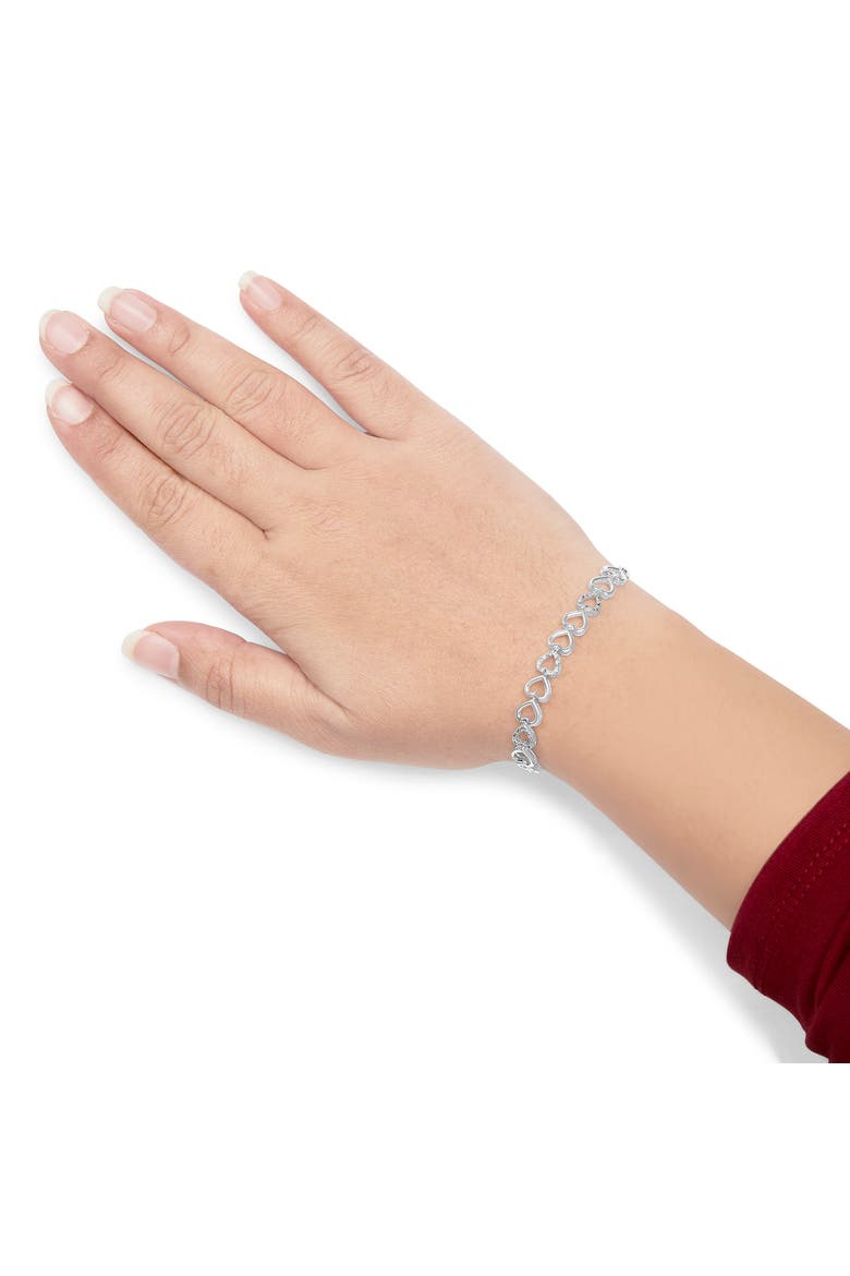 Silver 1/10 Cttw Diamond Heart Link Bolo Bracelet, Alternate, color, White