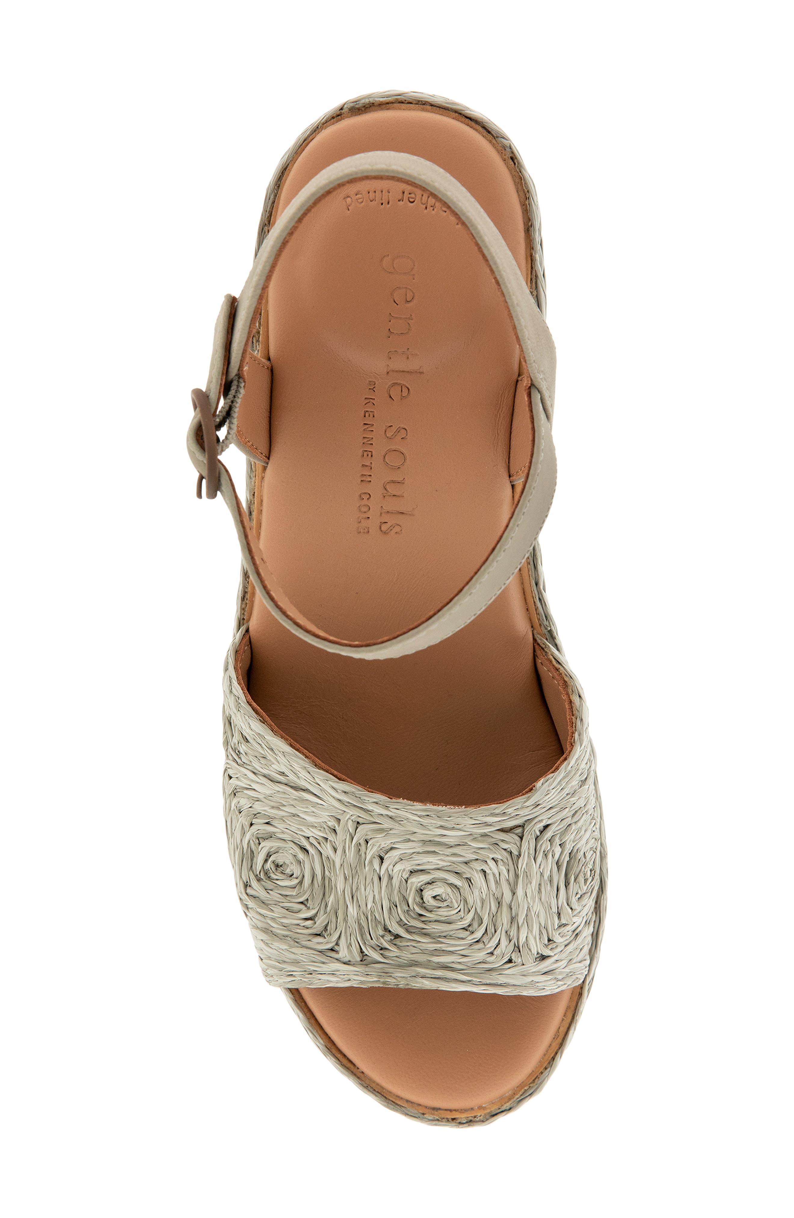 Gentle Souls Nevio Ankle Strap Platform Wedge Sandal, Alternate, color, Silver Sage Raffia