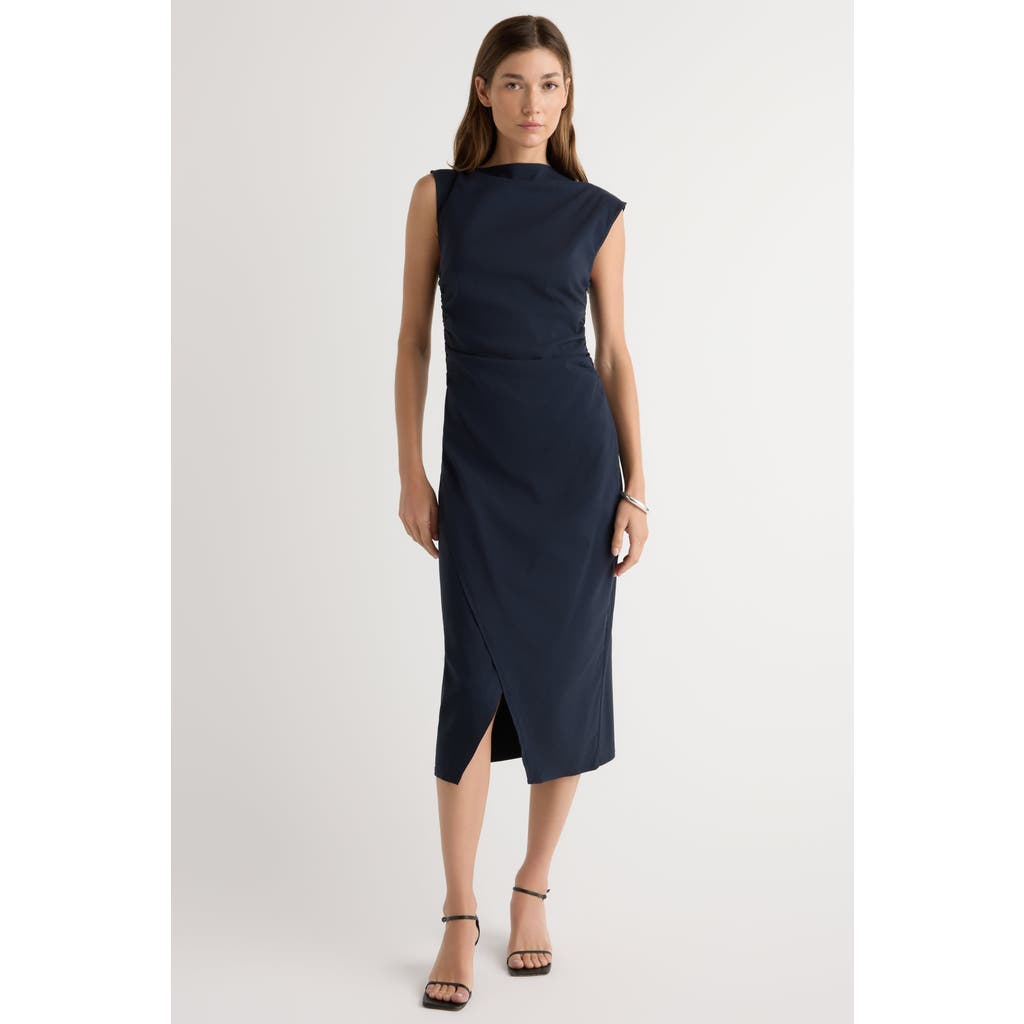 Modern Citizen Manon Asymmetric-Neck Ruched Dress in Navy at Nordstrom, Size X-Large