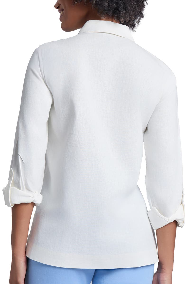 Jones New York Paisley Embroidered Linen Blend Button-Up Shirt, Alternate, color, 