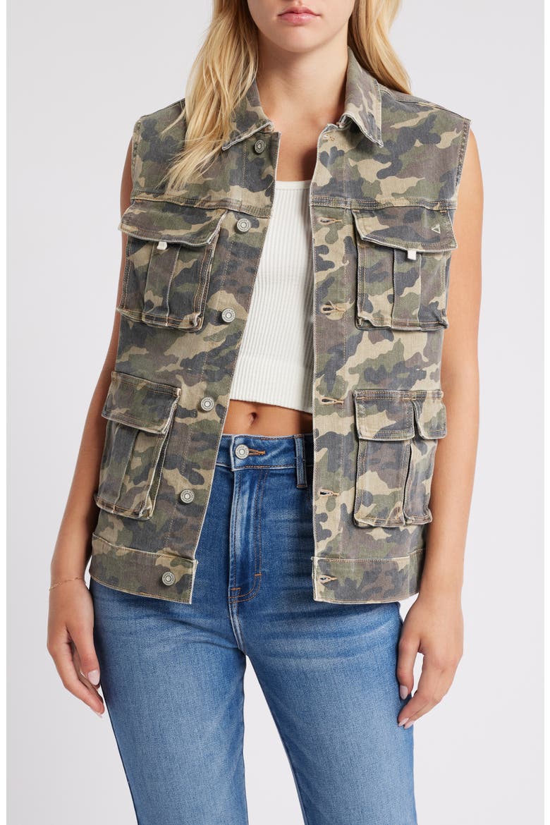 Camo Print Oversize Cargo Vest, Main, color, OLIVE
