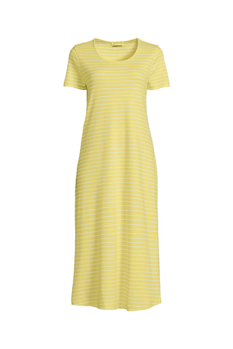 Cotton Short Sleeve Midcalf Nightgown, Alternate, color, Yellow Bliss Simple Stripe