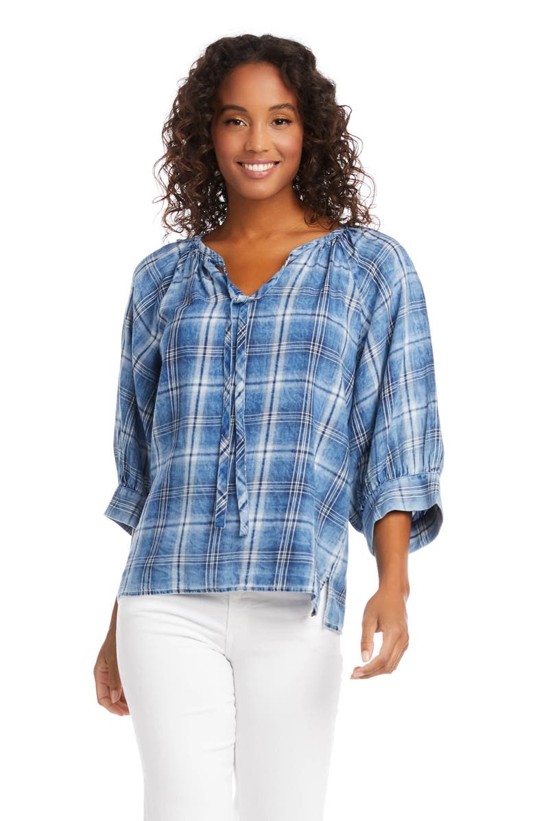 Karen Kane Blouson Sleeve Plaid Peasant Top, Alternate, color,