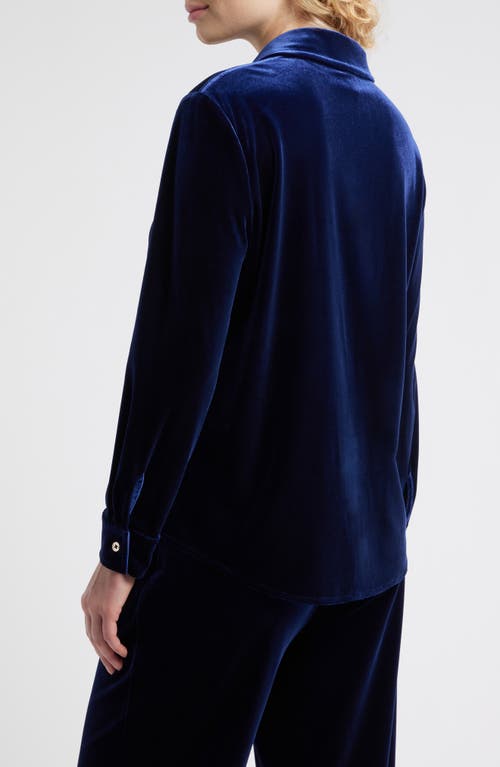 Ak Anne Klein Long Sleeve Velvet Button-up Shirt In Blue
